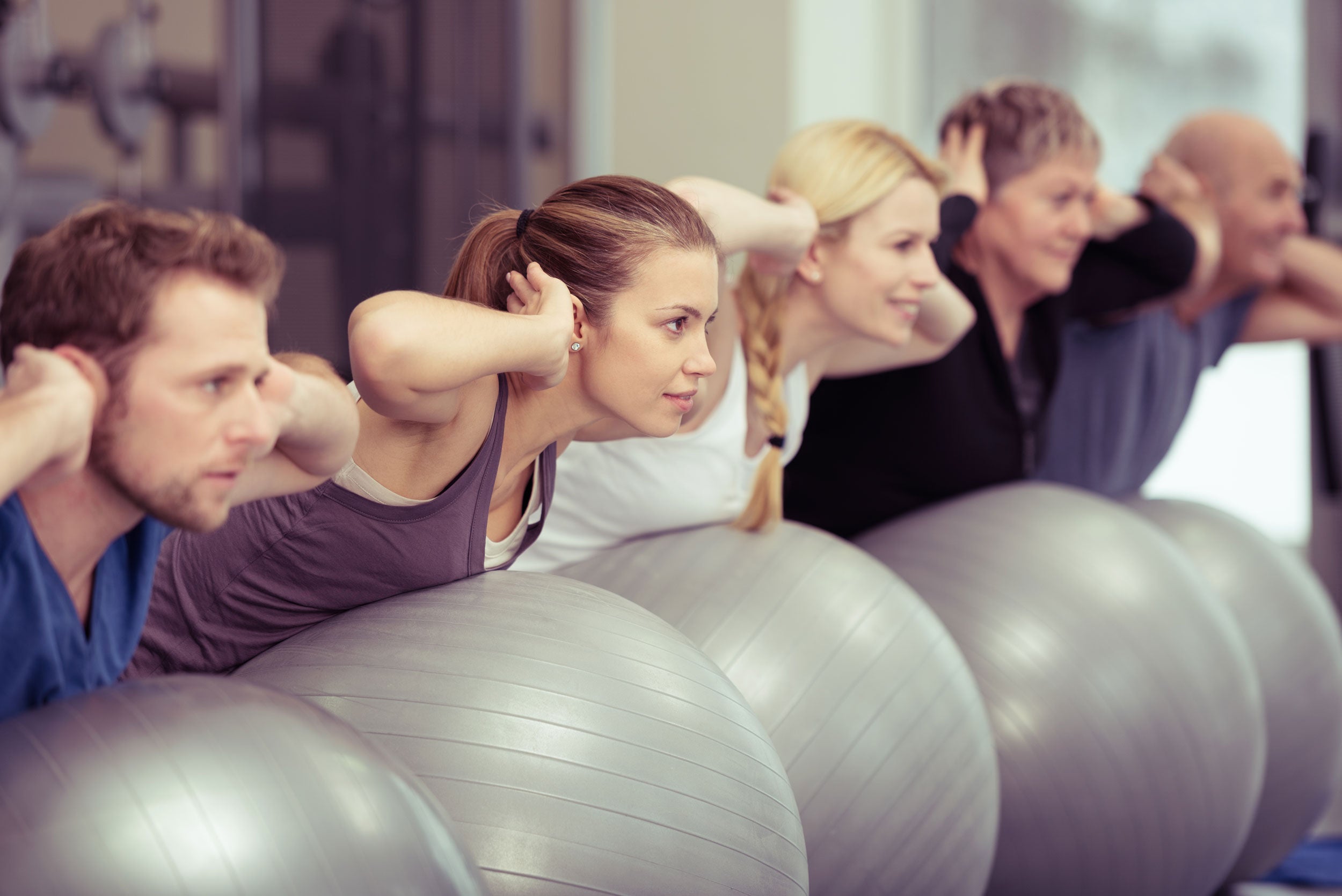 group class using exercise balls